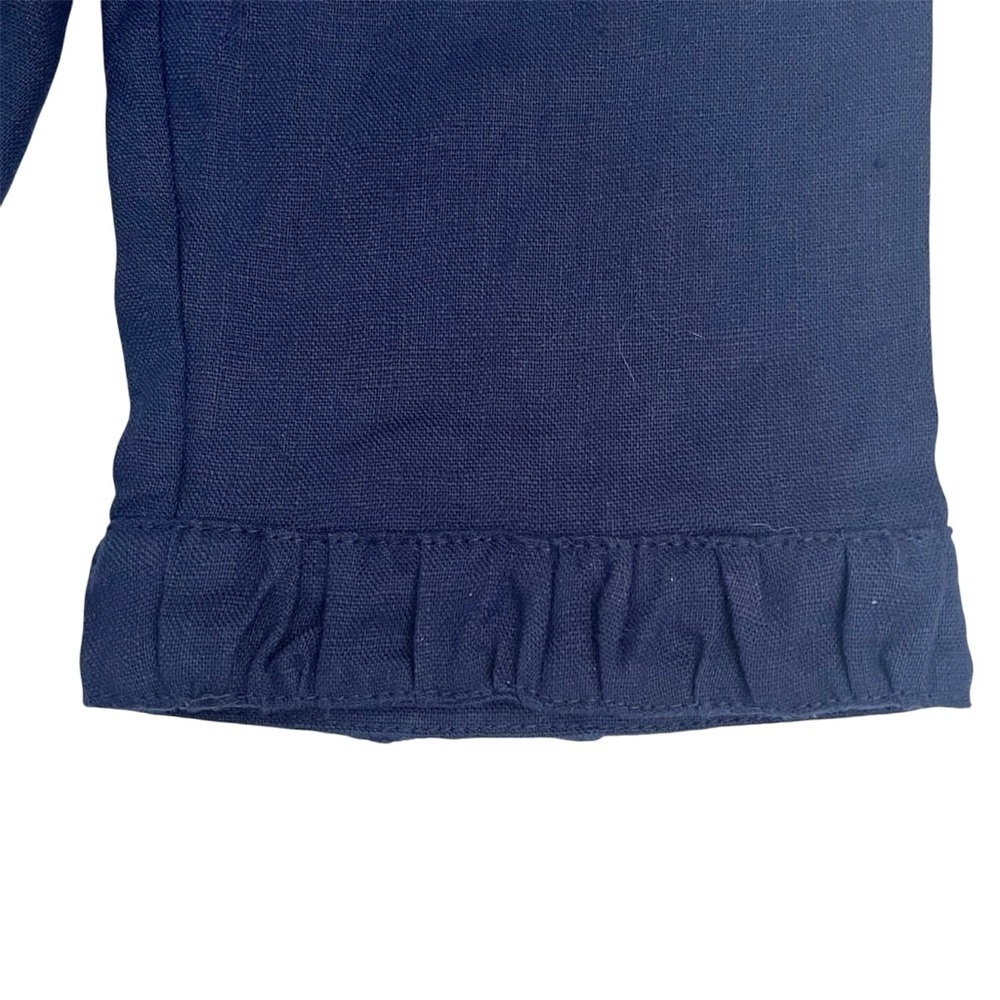 Chicos 100% Linen Ruffled Jacket Navy Blue Snap Front Feminine Natural Fiber - Picture 4 of 7